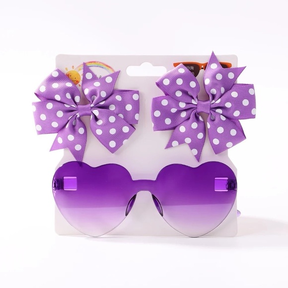 Other - 2 Piece Baby Girls Bow/Hairband Sunglasses Set NEW!! Purple Heart!! 💜🕶️